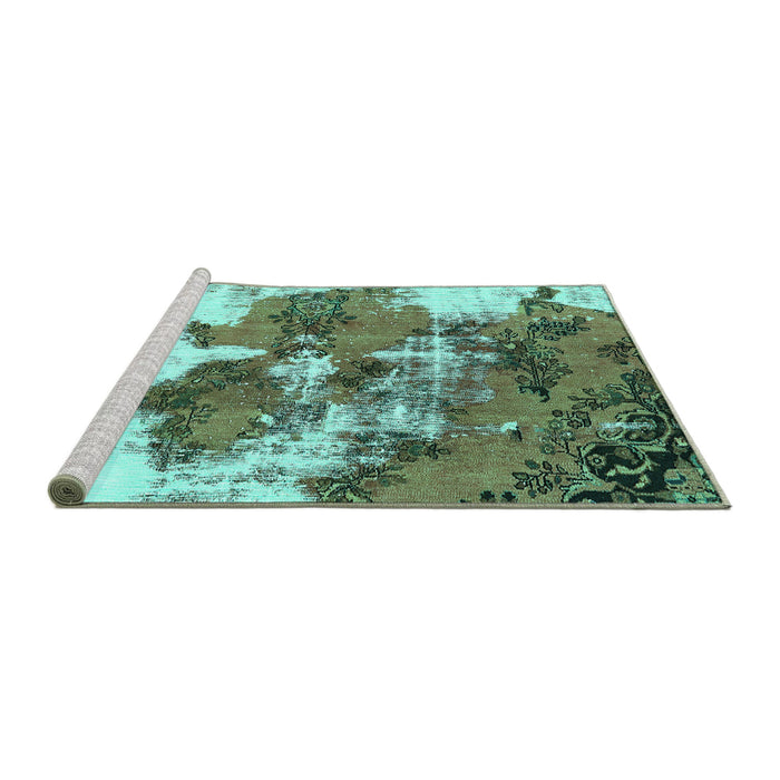 Sideview of Machine Washable Abstract Turquoise Modern Area Rugs, wshabs753turq