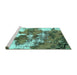 Sideview of Machine Washable Abstract Turquoise Modern Area Rugs, wshabs753turq