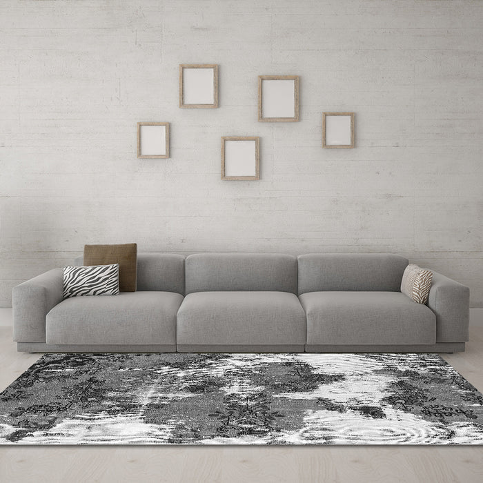 Machine Washable Abstract Gray Modern Rug in a Living Room,, wshabs753gry