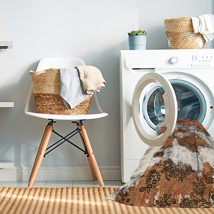 Machine Washable Abstract Saddle Brown Rug in a Washing Machine, wshabs753