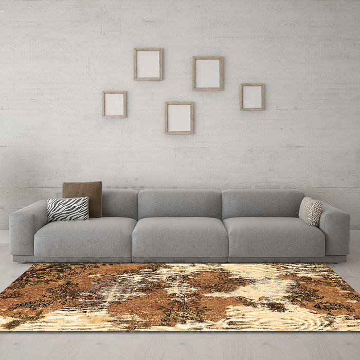 Machine Washable Abstract Brown Modern Rug in a Living Room,, wshabs753brn