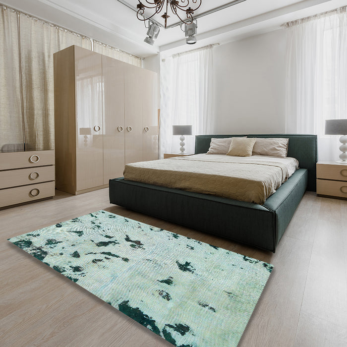 Machine Washable Abstract Magic Mint Green Rug in a Bedroom, wshabs754