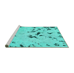 Sideview of Machine Washable Abstract Turquoise Modern Area Rugs, wshabs754turq