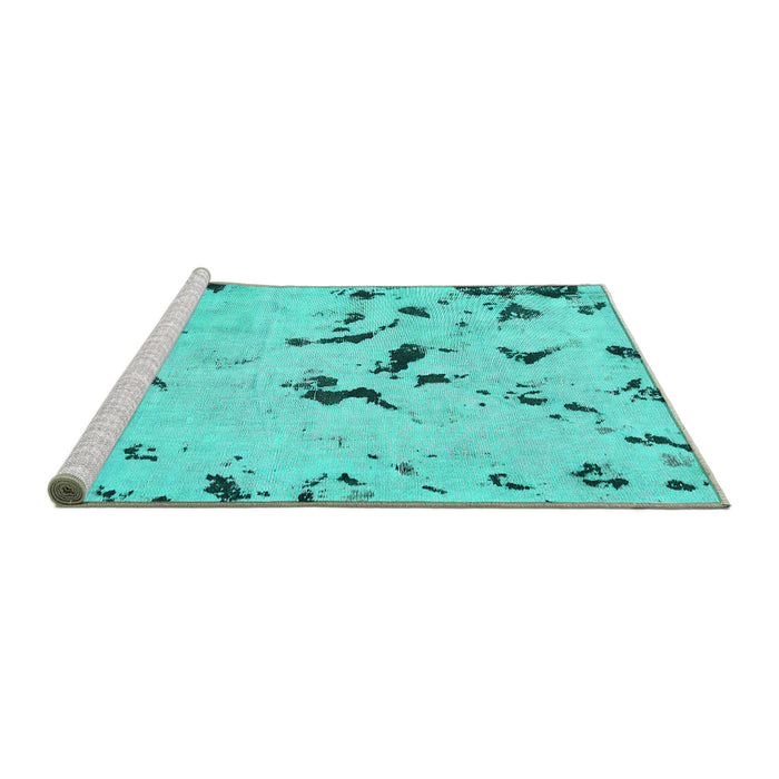 Sideview of Machine Washable Abstract Turquoise Modern Area Rugs, wshabs754turq