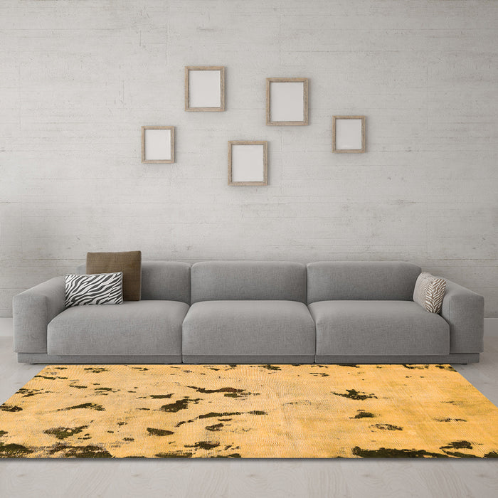 Machine Washable Abstract Orange Modern Area Rugs in a Living Room, wshabs754org