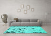 Machine Washable Abstract Turquoise Modern Area Rugs in a Living Room,, wshabs754turq