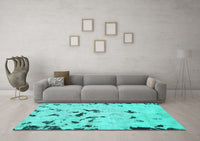 Machine Washable Abstract Turquoise Modern Rug, wshabs754turq