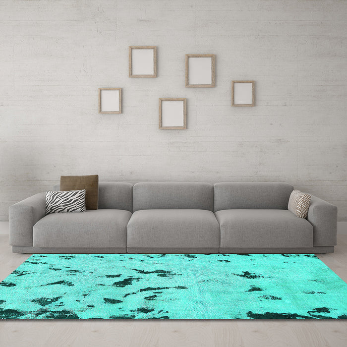 Machine Washable Abstract Turquoise Modern Area Rugs in a Living Room,, wshabs754turq