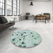 Round Machine Washable Abstract Magic Mint Green Rug in a Office, wshabs754