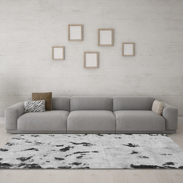 Machine Washable Abstract Gray Modern Rug in a Living Room,, wshabs754gry