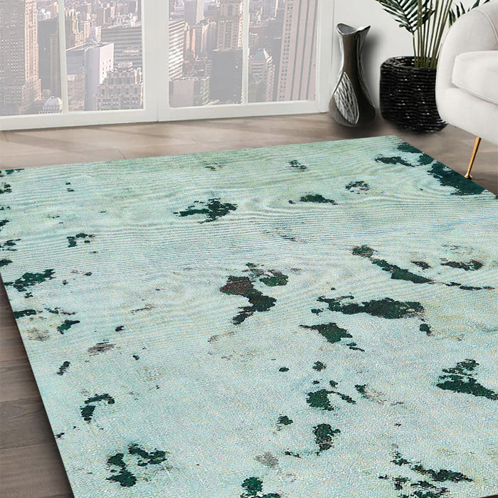 Machine Washable Abstract Magic Mint Green Rug in a Family Room, wshabs754