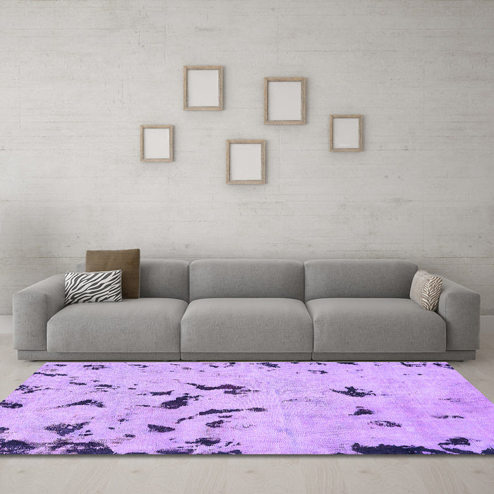 Machine Washable Abstract Purple Modern Area Rugs in a Living Room, wshabs754pur