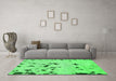 Machine Washable Abstract Green Modern Area Rugs in a Living Room,, wshabs754grn