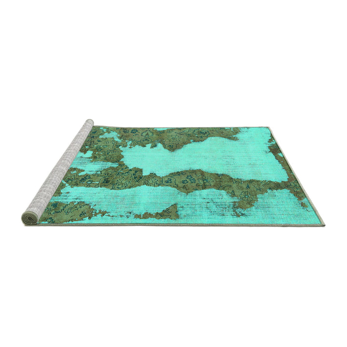 Sideview of Machine Washable Abstract Turquoise Modern Area Rugs, wshabs755turq