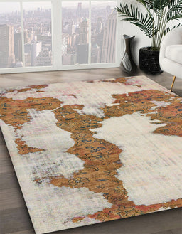 Abstract Gold Brown Modern Rug in Family Room, abs755