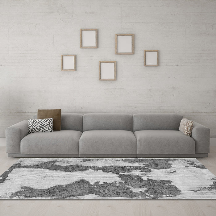Machine Washable Abstract Gray Modern Rug in a Living Room,, wshabs755gry