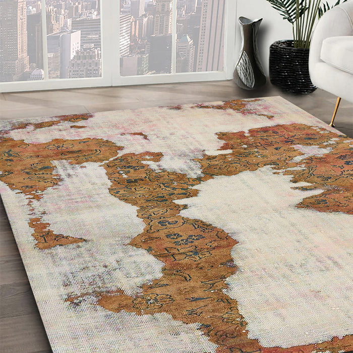 Abstract Gold Brown Modern Rug in Family Room, abs755