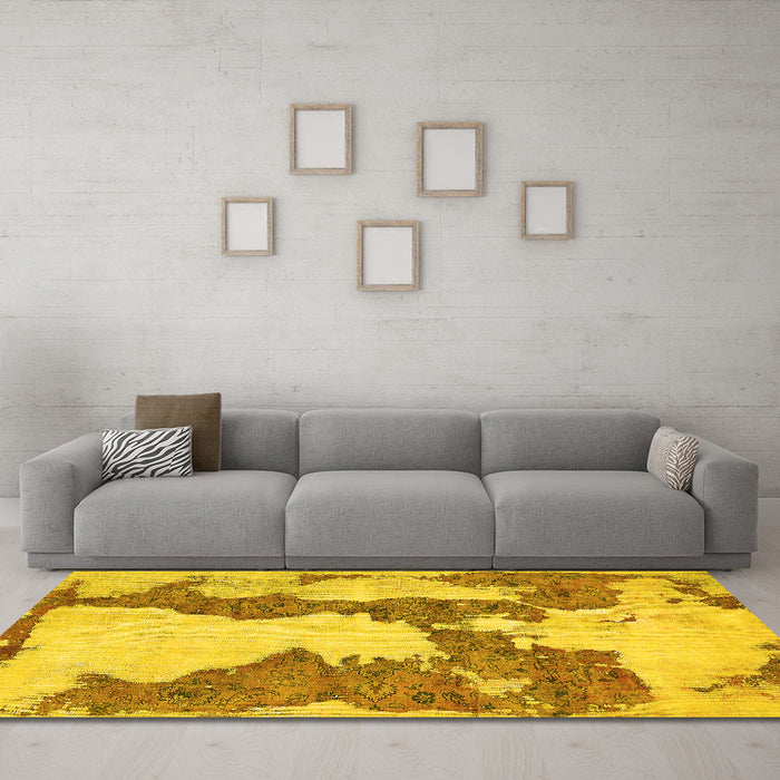 Machine Washable Abstract Yellow Modern Rug in a Living Room, wshabs755yw