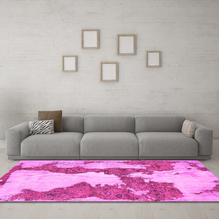 Machine Washable Abstract Pink Modern Rug in a Living Room, wshabs755pnk