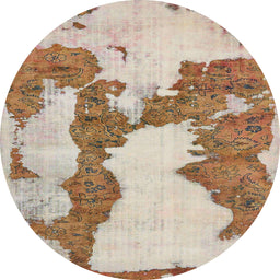 Round Machine Washable Abstract Gold Brown Rug, wshabs755