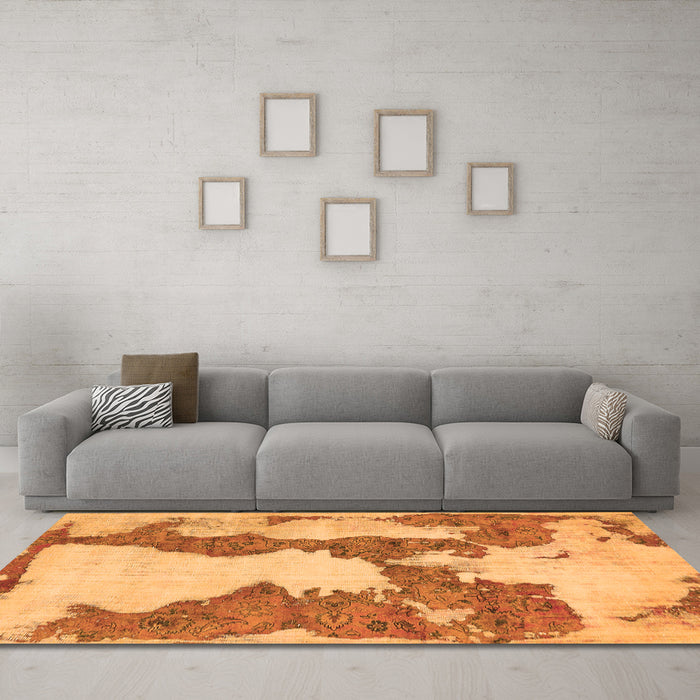 Machine Washable Abstract Orange Modern Area Rugs in a Living Room, wshabs755org