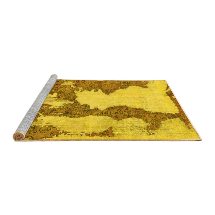 Sideview of Machine Washable Abstract Yellow Modern Rug, wshabs755yw