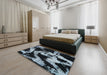 Abstract Columbia Blue Modern Rug in a Bedroom, abs756