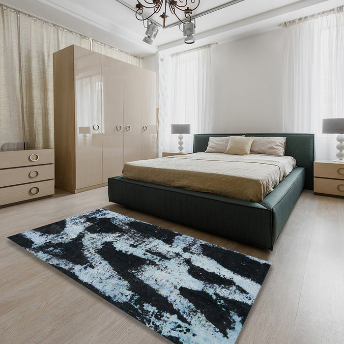 Abstract Columbia Blue Modern Rug in a Bedroom, abs756