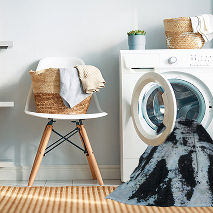 Machine Washable Abstract Columbia Blue Rug in a Washing Machine, wshabs756