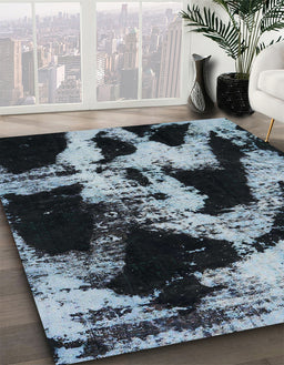 Abstract Columbia Blue Modern Rug in Family Room, abs756