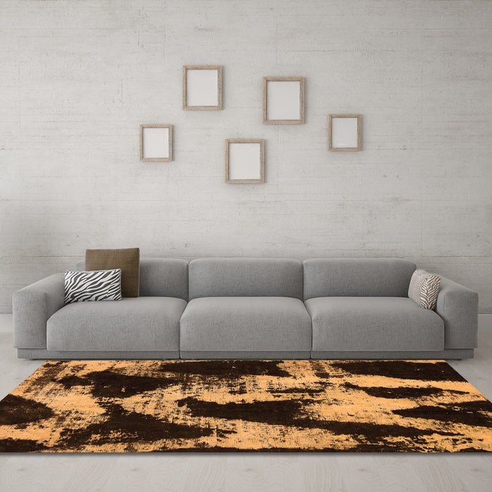 Machine Washable Abstract Orange Modern Area Rugs in a Living Room, wshabs756org