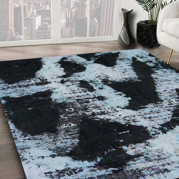 Abstract Columbia Blue Modern Rug in Family Room, abs756