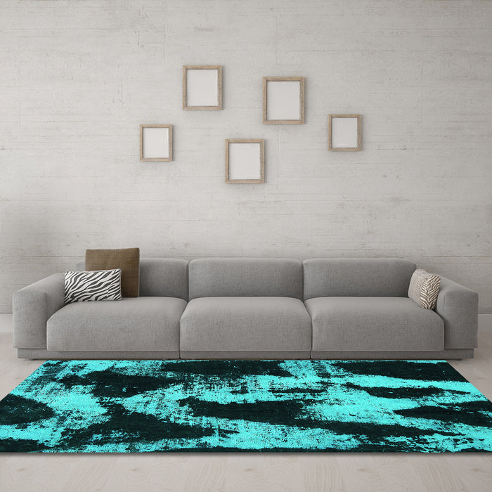 Machine Washable Abstract Turquoise Modern Area Rugs in a Living Room,, wshabs756turq