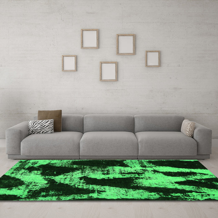 Machine Washable Abstract Green Modern Area Rugs in a Living Room,, wshabs756grn