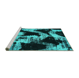 Sideview of Machine Washable Abstract Turquoise Modern Area Rugs, wshabs756turq