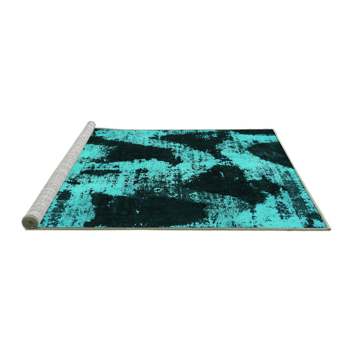 Sideview of Machine Washable Abstract Turquoise Modern Area Rugs, wshabs756turq