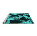 Sideview of Machine Washable Abstract Turquoise Modern Area Rugs, wshabs756turq