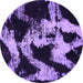 Round Machine Washable Abstract Purple Modern Area Rugs, wshabs756pur