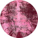 Round Machine Washable Abstract Hot Pink Rug, wshabs757