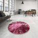Round Machine Washable Abstract Hot Pink Rug in a Office, wshabs757