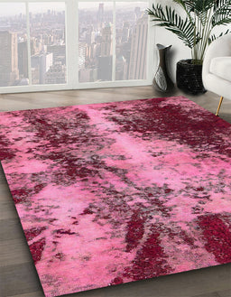 Machine Washable Abstract Hot Pink Rug in a Family Room, wshabs757