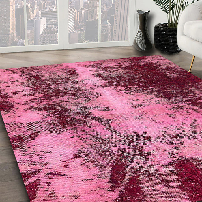 Machine Washable Abstract Hot Pink Rug in a Family Room, wshabs757