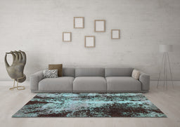 Machine Washable Oriental Turquoise Traditional Area Rugs in a Living Room,, wshabs757turq