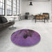 Round Machine Washable Abstract Lilac Purple Rug in a Office, wshabs758