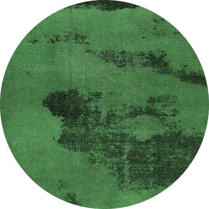 Round Machine Washable Abstract Emerald Green Modern Area Rugs, wshabs758emgrn
