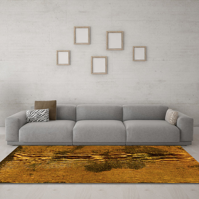 Machine Washable Abstract Yellow Modern Rug in a Living Room, wshabs758yw