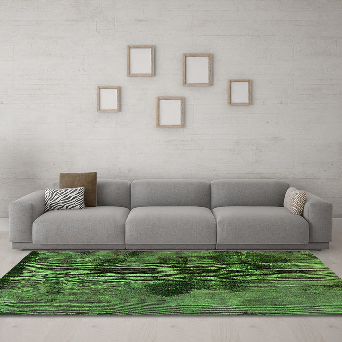 Machine Washable Abstract Green Modern Area Rugs in a Living Room,, wshabs758grn
