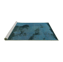 Sideview of Machine Washable Abstract Turquoise Modern Area Rugs, wshabs758turq