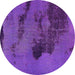 Round Machine Washable Abstract Purple Modern Area Rugs, wshabs758pur