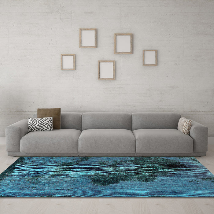 Machine Washable Abstract Turquoise Modern Area Rugs in a Living Room,, wshabs758turq
